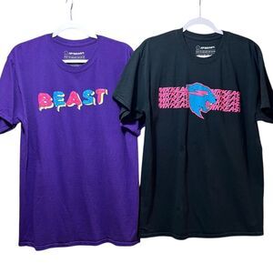 MrBeast Graphic T-Shirt Bundle Cotton Streetwear Logo Print Black Purple Size‎ L